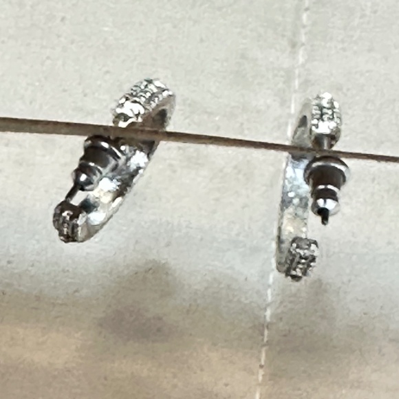 2/$15 Silver tone hoop earrings w/3round crystal stones on each hoop spaced out - Picture 5 of 15